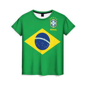 Женская футболка 3D с принтом Бразилия, форма в Екатеринбурге, 100% полиэфир ( синтетическое хлопкоподобное полотно) | прямой крой, круглый вырез горловины, длина до линии бедер | brazil | uniform
