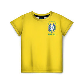 Детская футболка 3D с принтом Бразилия, форма в Екатеринбурге, 100% гипоаллергенный полиэфир | прямой крой, круглый вырез горловины, длина до линии бедер, чуть спущенное плечо, ткань немного тянется | brazil | uniform | бразильская | конфедерация