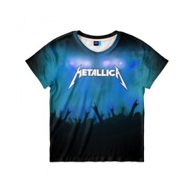 Детская футболка 3D с принтом Metallica в Екатеринбурге, 100% гипоаллергенный полиэфир | прямой крой, круглый вырез горловины, длина до линии бедер, чуть спущенное плечо, ткань немного тянется | band | metal | metallica | music | rock | атрибутика | группа | метал | музыка | рок