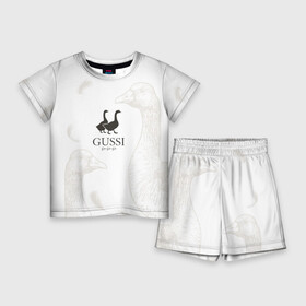 Детский костюм с шортами 3D с принтом GUSSI ga ga ga в Екатеринбурге,  |  | gucci | gusi | gussi | гуcь | гуси | гучи | гуччи | перо | перья | уточка | уточки