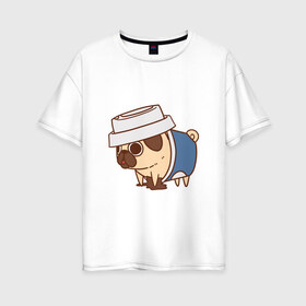 Женская футболка хлопок Oversize с принтом мопс-кофе в Екатеринбурге, 100% хлопок | свободный крой, круглый ворот, спущенный рукав, длина до линии бедер
 | pug | мопс