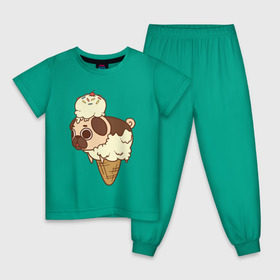 Детская пижама хлопок с принтом мопс-мороженое в Екатеринбурге, 100% хлопок |  брюки и футболка прямого кроя, без карманов, на брюках мягкая резинка на поясе и по низу штанин
 | pug | мопс