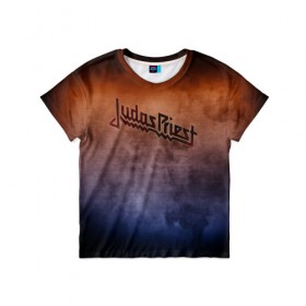 Детская футболка 3D с принтом Judas Priest в Екатеринбурге, 100% гипоаллергенный полиэфир | прямой крой, круглый вырез горловины, длина до линии бедер, чуть спущенное плечо, ткань немного тянется | band | judas priest | metal | music | rock | атрибутика | группа | метал | музыка | рок