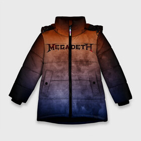 Зимняя куртка для девочек 3D с принтом Megadeth в Екатеринбурге, ткань верха — 100% полиэстер; подклад — 100% полиэстер, утеплитель — 100% полиэстер. | длина ниже бедра, удлиненная спинка, воротник стойка и отстегивающийся капюшон. Есть боковые карманы с листочкой на кнопках, утяжки по низу изделия и внутренний карман на молнии. 

Предусмотрены светоотражающий принт на спинке, радужный светоотражающий элемент на пуллере молнии и на резинке для утяжки. | band | megadeth | metal | music | rock | атрибутика | группа | метал | музыка | рок