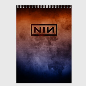 Скетчбук с принтом Nine Inch Nails в Екатеринбурге, 100% бумага
 | 48 листов, плотность листов — 100 г/м2, плотность картонной обложки — 250 г/м2. Листы скреплены сверху удобной пружинной спиралью | Тематика изображения на принте: band | metal | music | nine inch nails | rock | атрибутика | группа | метал | музыка | рок