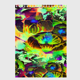 Скетчбук с принтом Acid Flower fashion в Екатеринбурге, 100% бумага
 | 48 листов, плотность листов — 100 г/м2, плотность картонной обложки — 250 г/м2. Листы скреплены сверху удобной пружинной спиралью | abstraction | color | flower | garden | spray | tie dye | абстракция | акварель | живопись | искусство | краски | лилии | текстуры | цветные краски | цветы | яркие цвета