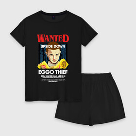 Женская пижама с шортиками хлопок с принтом Wanted Eggo Thief 11 в Екатеринбурге, 100% хлопок | футболка прямого кроя, шорты свободные с широкой мягкой резинкой | 11 | netflix | stranger | things | бобби | браун | милли | нетфликс | одиннадцать