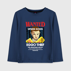 Детский лонгслив хлопок с принтом Wanted Eggo Thief 11 в Екатеринбурге, 100% хлопок | круглый вырез горловины, полуприлегающий силуэт, длина до линии бедер | Тематика изображения на принте: 11 | netflix | stranger | things | бобби | браун | милли | нетфликс | одиннадцать