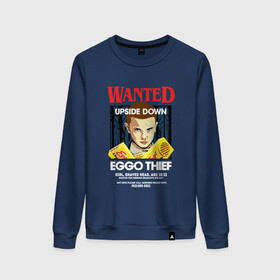 Женский свитшот хлопок с принтом Wanted: Eggo Thief / 11 в Екатеринбурге, 100% хлопок | прямой крой, круглый вырез, на манжетах и по низу широкая трикотажная резинка  | 11 | netflix | stranger | things | бобби | браун | милли | нетфликс | одиннадцать