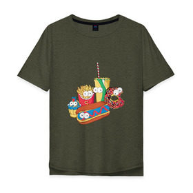 Мужская футболка хлопок Oversize с принтом Вкусные Симпсоны в Екатеринбурге, 100% хлопок | свободный крой, круглый ворот, “спинка” длиннее передней части | bart | homer | simpsons | барт | гомер | лиза | макдак | макдональдс | мардж | мэгги | фастфуд