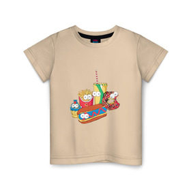 Детская футболка хлопок с принтом Вкусные Симпсоны в Екатеринбурге, 100% хлопок | круглый вырез горловины, полуприлегающий силуэт, длина до линии бедер | bart | homer | simpsons | барт | гомер | лиза | макдак | макдональдс | мардж | мэгги | фастфуд