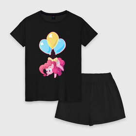 Женская пижама с шортиками хлопок с принтом Chibi Pinkie Pie в Екатеринбурге, 100% хлопок | футболка прямого кроя, шорты свободные с широкой мягкой резинкой | cartoon | chibi | fim | mlp | mult | my little pony | pinkie | pinkie pie | pony | млп | пинки пай | пони