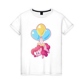 Женская футболка хлопок с принтом Chibi Pinkie Pie в Екатеринбурге, 100% хлопок | прямой крой, круглый вырез горловины, длина до линии бедер, слегка спущенное плечо | cartoon | chibi | fim | mlp | mult | my little pony | pinkie | pinkie pie | pony | млп | пинки пай | пони
