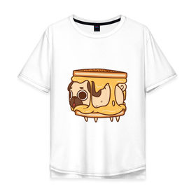 Мужская футболка хлопок Oversize с принтом мопс-тост в Екатеринбурге, 100% хлопок | свободный крой, круглый ворот, “спинка” длиннее передней части | 