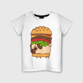 Детская футболка хлопок с принтом мопс-бургер в Екатеринбурге, 100% хлопок | круглый вырез горловины, полуприлегающий силуэт, длина до линии бедер | pug | мопс
