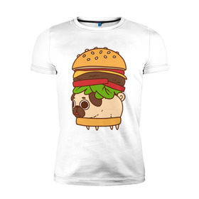Мужская футболка премиум с принтом мопс-бургер в Екатеринбурге, 92% хлопок, 8% лайкра | приталенный силуэт, круглый вырез ворота, длина до линии бедра, короткий рукав | pug | мопс