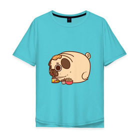 Мужская футболка хлопок Oversize с принтом мопс-толстяк в Екатеринбурге, 100% хлопок | свободный крой, круглый ворот, “спинка” длиннее передней части | pug | мопс