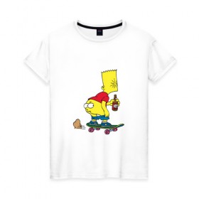 Женская футболка хлопок с принтом Bart Simpson в Екатеринбурге, 100% хлопок | прямой крой, круглый вырез горловины, длина до линии бедер, слегка спущенное плечо | skate | барт | борд | скейт
