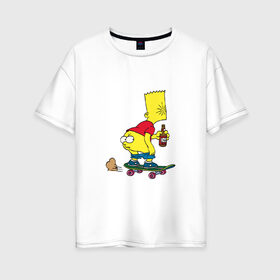 Женская футболка хлопок Oversize с принтом Bart Simpson в Екатеринбурге, 100% хлопок | свободный крой, круглый ворот, спущенный рукав, длина до линии бедер
 | skate | барт | борд | скейт