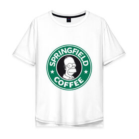 Мужская футболка хлопок Oversize с принтом Springfield Coffee в Екатеринбурге, 100% хлопок | свободный крой, круглый ворот, “спинка” длиннее передней части | homer | simpsons | гомер | лого | спрингфилд | старбакс