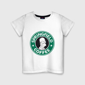 Детская футболка хлопок с принтом Springfield Coffee в Екатеринбурге, 100% хлопок | круглый вырез горловины, полуприлегающий силуэт, длина до линии бедер | Тематика изображения на принте: homer | simpsons | гомер | лого | спрингфилд | старбакс