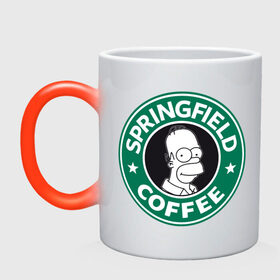 Кружка хамелеон с принтом Springfield Coffee в Екатеринбурге, керамика | меняет цвет при нагревании, емкость 330 мл | homer | simpsons | гомер | лого | спрингфилд | старбакс