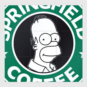 Магнитный плакат 3Х3 с принтом Springfield Coffee в Екатеринбурге, Полимерный материал с магнитным слоем | 9 деталей размером 9*9 см | homer | simpsons | гомер | лого | спрингфилд | старбакс