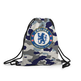 Рюкзак-мешок 3D с принтом FC Chelsea Camouflage в Екатеринбурге, 100% полиэстер | плотность ткани — 200 г/м2, размер — 35 х 45 см; лямки — толстые шнурки, застежка на шнуровке, без карманов и подкладки | 