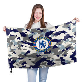 Флаг 3D с принтом FC Chelsea Camouflage в Екатеринбурге, 100% полиэстер | плотность ткани — 95 г/м2, размер — 67 х 109 см. Принт наносится с одной стороны | 