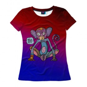 Женская футболка 3D с принтом Год обезьяны в Екатеринбурге, 100% полиэфир ( синтетическое хлопкоподобное полотно) | прямой крой, круглый вырез горловины, длина до линии бедер | 