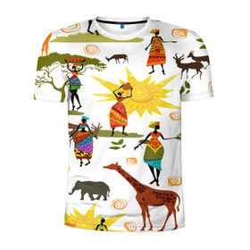 Мужская футболка 3D спортивная с принтом Африканский континет в Екатеринбурге, 100% полиэстер с улучшенными характеристиками | приталенный силуэт, круглая горловина, широкие плечи, сужается к линии бедра | afrika | pattern | африка | африканские мотивы | африканские узоры | солнце | узор | этника | южный континент
