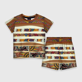 Детский костюм с шортами 3D с принтом Африканская мозаика в Екатеринбурге,  |  | afrika | pattern | африка | африканские мотивы | африканские узоры | солнце | узор | этника | южный континент