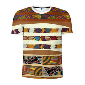 Мужская футболка 3D спортивная с принтом Африканская мозаика в Екатеринбурге, 100% полиэстер с улучшенными характеристиками | приталенный силуэт, круглая горловина, широкие плечи, сужается к линии бедра | afrika | pattern | африка | африканские мотивы | африканские узоры | солнце | узор | этника | южный континент