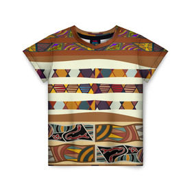 Детская футболка 3D с принтом Африканская мозаика в Екатеринбурге, 100% гипоаллергенный полиэфир | прямой крой, круглый вырез горловины, длина до линии бедер, чуть спущенное плечо, ткань немного тянется | afrika | pattern | африка | африканские мотивы | африканские узоры | солнце | узор | этника | южный континент