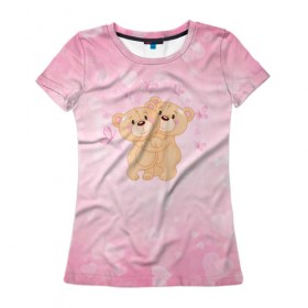 Женская футболка 3D с принтом Мишки в Екатеринбурге, 100% полиэфир ( синтетическое хлопкоподобное полотно) | прямой крой, круглый вырез горловины, длина до линии бедер | angel | heart | love | valentines day | амур | ангел | бабочки | купидон | любовь | медведь | сердце