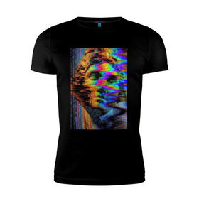 Мужская футболка премиум с принтом Pixel art в Екатеринбурге, 92% хлопок, 8% лайкра | приталенный силуэт, круглый вырез ворота, длина до линии бедра, короткий рукав |  vaporwave | вебпанк | пиксель | скульптура