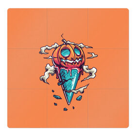 Магнитный плакат 3Х3 с принтом Тыквенное мороженое в Екатеринбурге, Полимерный материал с магнитным слоем | 9 деталей размером 9*9 см | Тематика изображения на принте: день всех святых | мороженое | морожка | оранжевый | рожок | светильник джека | тыква | хеллоуин | хэллоуин