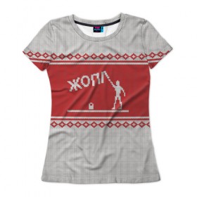 Женская футболка 3D с принтом Хулиган в Екатеринбурге, 100% полиэфир ( синтетическое хлопкоподобное полотно) | прямой крой, круглый вырез горловины, длина до линии бедер | зима | новый год | олень | подарок | прикол | свитер | свитер с оленем