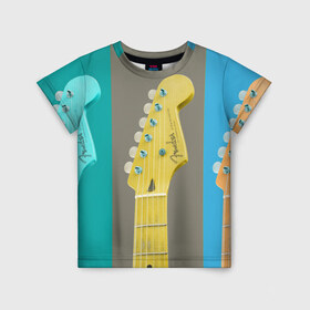 Детская футболка 3D с принтом Гитара в Екатеринбурге, 100% гипоаллергенный полиэфир | прямой крой, круглый вырез горловины, длина до линии бедер, чуть спущенное плечо, ткань немного тянется | guitar | music | piano | гитара | музыка | ноты | пианино