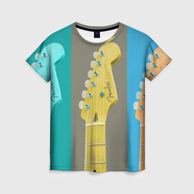 Женская футболка 3D с принтом Гитара в Екатеринбурге, 100% полиэфир ( синтетическое хлопкоподобное полотно) | прямой крой, круглый вырез горловины, длина до линии бедер | guitar | music | piano | гитара | музыка | ноты | пианино