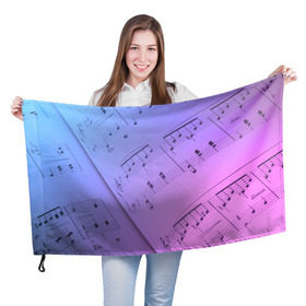 Флаг 3D с принтом Ноты в Екатеринбурге, 100% полиэстер | плотность ткани — 95 г/м2, размер — 67 х 109 см. Принт наносится с одной стороны | guitar | music | piano | гитара | музыка | ноты | пианино