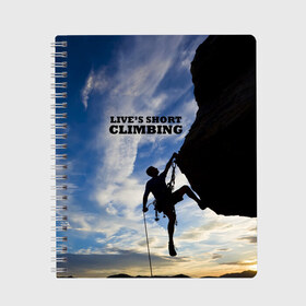 Тетрадь с принтом climbing в Екатеринбурге, 100% бумага | 48 листов, плотность листов — 60 г/м2, плотность картонной обложки — 250 г/м2. Листы скреплены сбоку удобной пружинной спиралью. Уголки страниц и обложки скругленные. Цвет линий — светло-серый
 | Тематика изображения на принте: adrenaline | extreme | hiking | mountaineering | mountains | risk | rocks | sport | адреналин | альпинизм | высота | горы | риск | скалолазание | скалы | спорт | туризм | экстрим