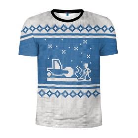Мужская футболка 3D спортивная с принтом Свитер с Оленем в Екатеринбурге, 100% полиэстер с улучшенными характеристиками | приталенный силуэт, круглая горловина, широкие плечи, сужается к линии бедра | зима | новый год | олень | подарок | прикол | свитер | свитер с оленем