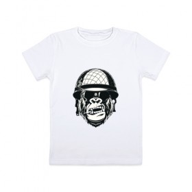 Детская футболка хлопок с принтом Горилла в Екатеринбурге, 100% хлопок | круглый вырез горловины, полуприлегающий силуэт, длина до линии бедер | горилла в каске