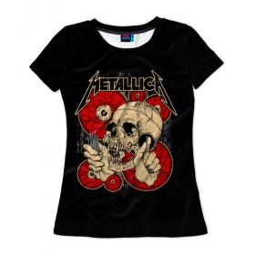 Женская футболка 3D с принтом Metallica в Екатеринбурге, 100% полиэфир ( синтетическое хлопкоподобное полотно) | прямой крой, круглый вырез горловины, длина до линии бедер | metallica | группа | джеймс хэтфилд | кирк хэмметт | ларс ульрих | метал | металика | металлика | миталика | музыка | роберт трухильо | рок | трэш | трэшметал | хард | хардрок | хеви | хевиметал