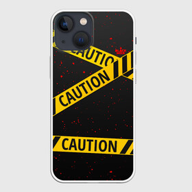 Чехол для iPhone 13 mini с принтом Caution Style в Екатеринбурге,  |  | blood | caution | street | tape | urban | брызги | кровь | лента | опасный | скотч | улица | урбан