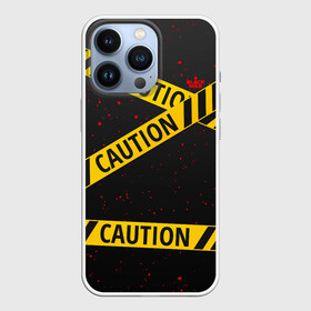 Чехол для iPhone 13 Pro с принтом Caution Style в Екатеринбурге,  |  | Тематика изображения на принте: blood | caution | street | tape | urban | брызги | кровь | лента | опасный | скотч | улица | урбан