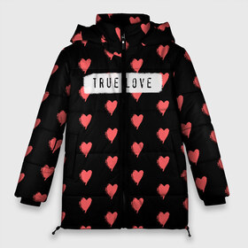 Женская зимняя куртка 3D с принтом True Love в Екатеринбурге, верх — 100% полиэстер; подкладка — 100% полиэстер; утеплитель — 100% полиэстер | длина ниже бедра, силуэт Оверсайз. Есть воротник-стойка, отстегивающийся капюшон и ветрозащитная планка. 

Боковые карманы с листочкой на кнопках и внутренний карман на молнии | Тематика изображения на принте: 14 февраля | love | valentine | день святого валентина | любовь | сердечки