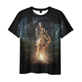 Мужская футболка 3D с принтом Dark Souls в Екатеринбурге, 100% полиэфир | прямой крой, круглый вырез горловины, длина до линии бедер | dark | souls | дракон | души | игра | лордран | темные
