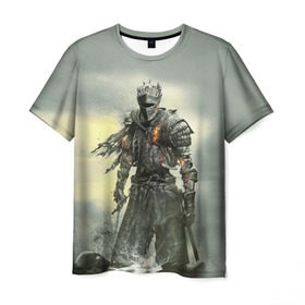 Мужская футболка 3D с принтом Dark Souls в Екатеринбурге, 100% полиэфир | прямой крой, круглый вырез горловины, длина до линии бедер | Тематика изображения на принте: dark | souls | дракон | души | игра | лордран | темные